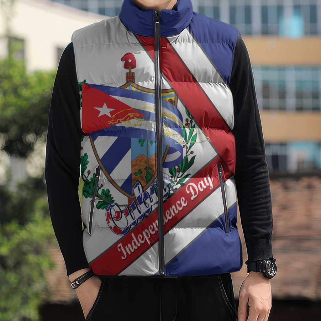 Cuba Independence Day Sleeveless Puffer Jacket Patria o Muerte Venceremos Curve Flag Style - Wonder Print Shop