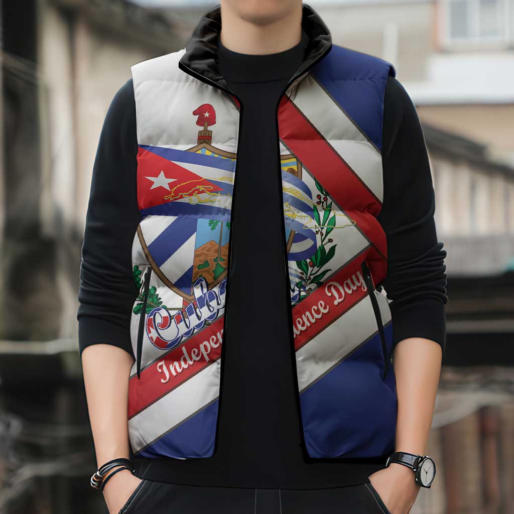 Cuba Independence Day Sleeveless Puffer Jacket Patria o Muerte Venceremos Curve Flag Style - Wonder Print Shop