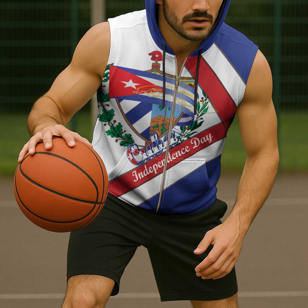 Cuba Independence Day Sleeveless Zip Hoodie Patria o Muerte Venceremos Curve Flag Style - Wonder Print Shop