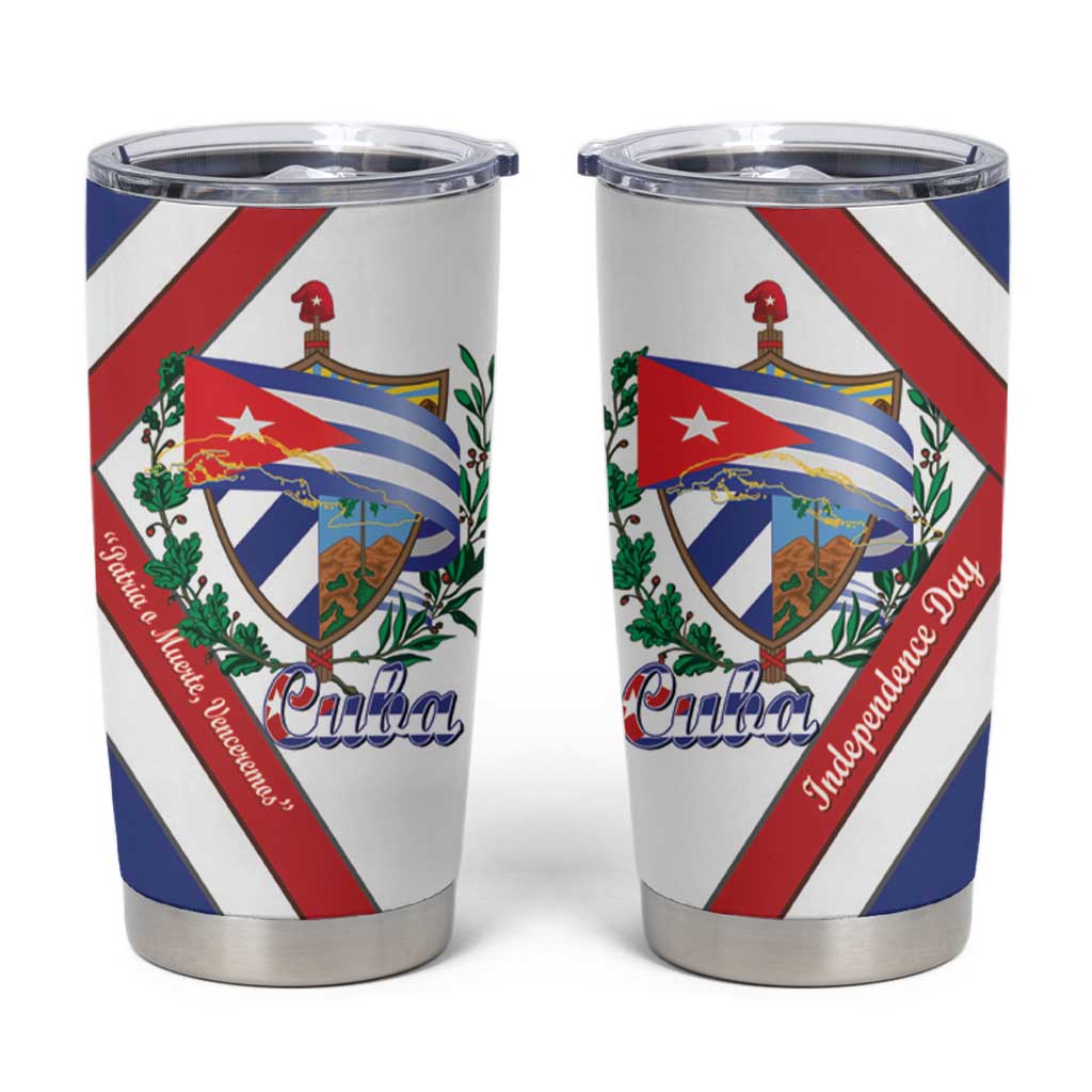 Cuba Independence Day Tumbler Cup Patria o Muerte Venceremos Curve Flag Style - Wonder Print Shop