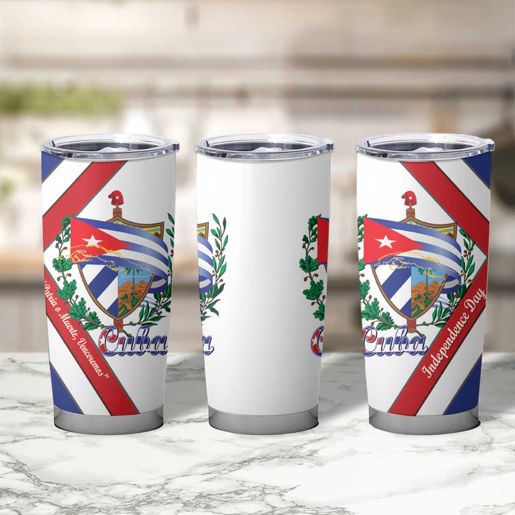 Cuba Independence Day Tumbler Cup Patria o Muerte Venceremos Curve Flag Style - Wonder Print Shop
