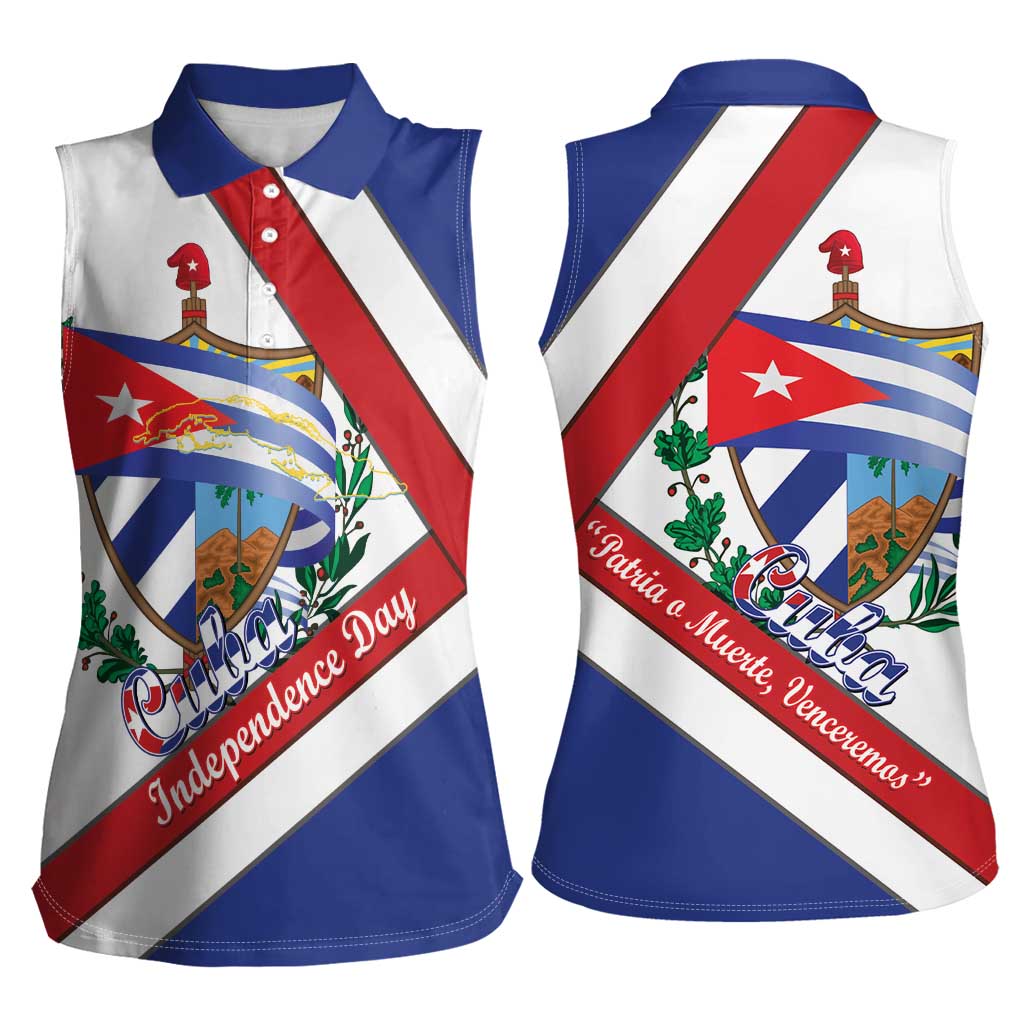 Cuba Independence Day Women Sleeveless Polo Shirt Patria o Muerte Venceremos Curve Flag Style - Wonder Print Shop