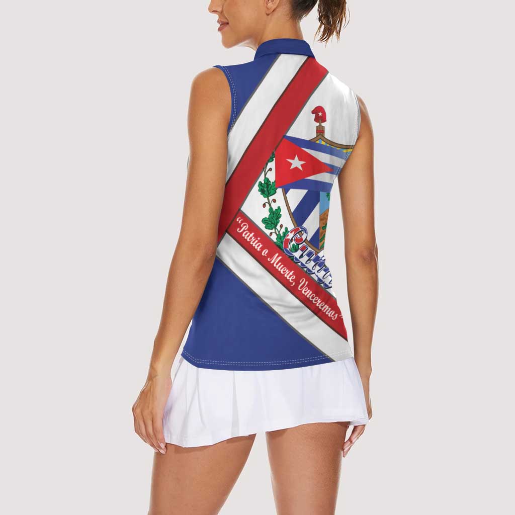 Cuba Independence Day Women Sleeveless Polo Shirt Patria o Muerte Venceremos Curve Flag Style - Wonder Print Shop