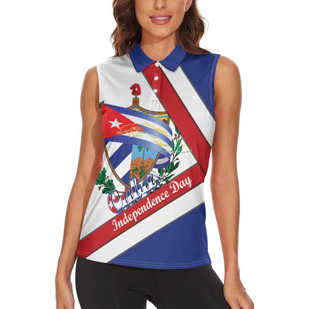Cuba Independence Day Women Sleeveless Polo Shirt Patria o Muerte Venceremos Curve Flag Style - Wonder Print Shop