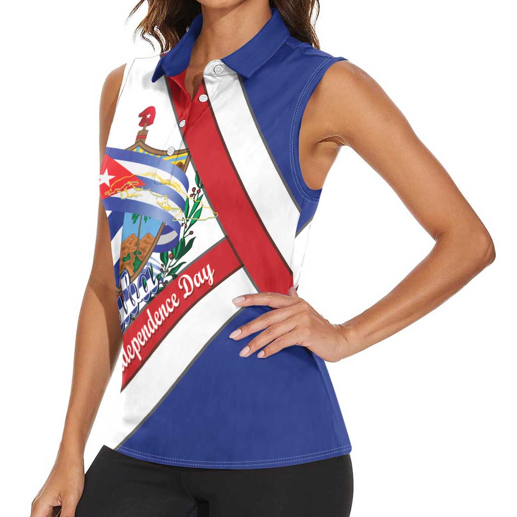 Cuba Independence Day Women Sleeveless Polo Shirt Patria o Muerte Venceremos Curve Flag Style - Wonder Print Shop