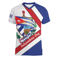 Cuba Independence Day Women V-Neck T-Shirt Patria o Muerte Venceremos Curve Flag Style - Wonder Print Shop