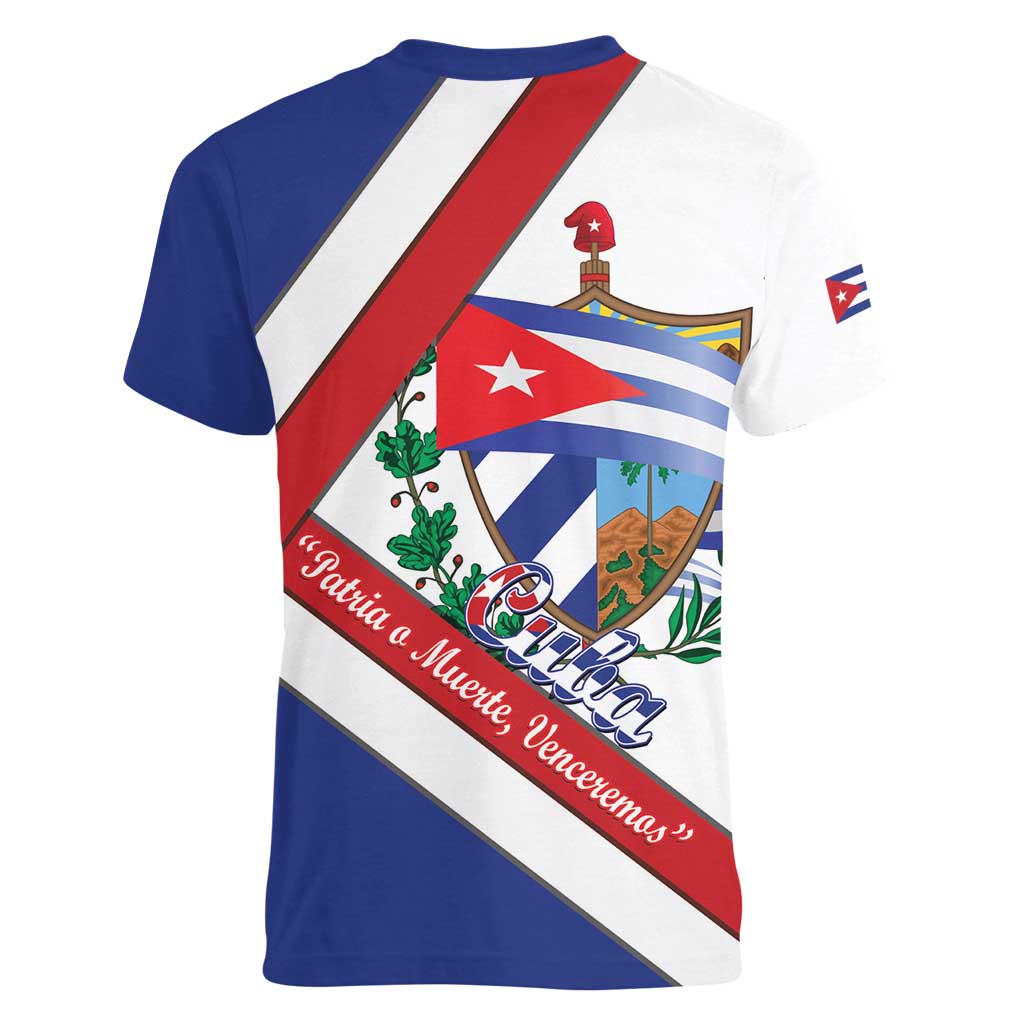 Cuba Independence Day Women V-Neck T-Shirt Patria o Muerte Venceremos Curve Flag Style - Wonder Print Shop