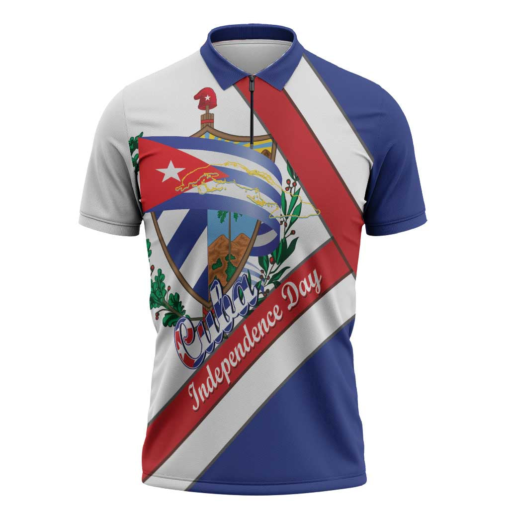 Cuba Independence Day Zipper Polo Shirt Patria o Muerte Venceremos Curve Flag Style - Wonder Print Shop
