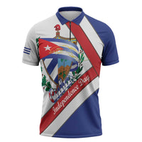 Cuba Independence Day Zipper Polo Shirt Patria o Muerte Venceremos Curve Flag Style - Wonder Print Shop