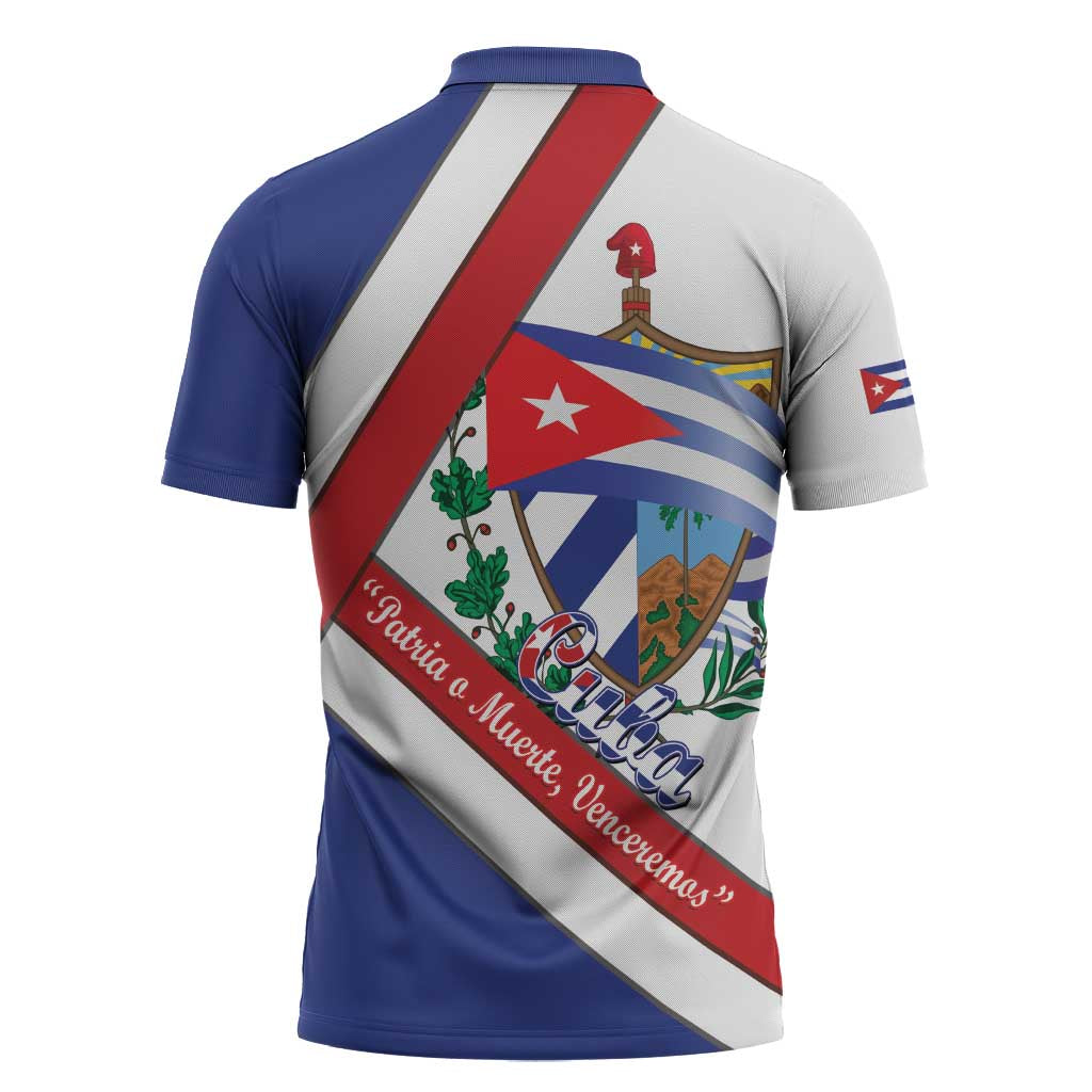 Cuba Independence Day Zipper Polo Shirt Patria o Muerte Venceremos Curve Flag Style - Wonder Print Shop