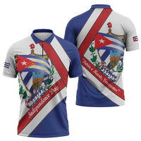 Cuba Independence Day Zipper Polo Shirt Patria o Muerte Venceremos Curve Flag Style - Wonder Print Shop