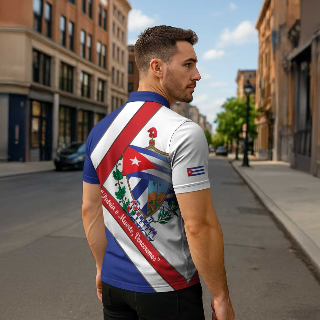 Cuba Independence Day Zipper Polo Shirt Patria o Muerte Venceremos Curve Flag Style - Wonder Print Shop
