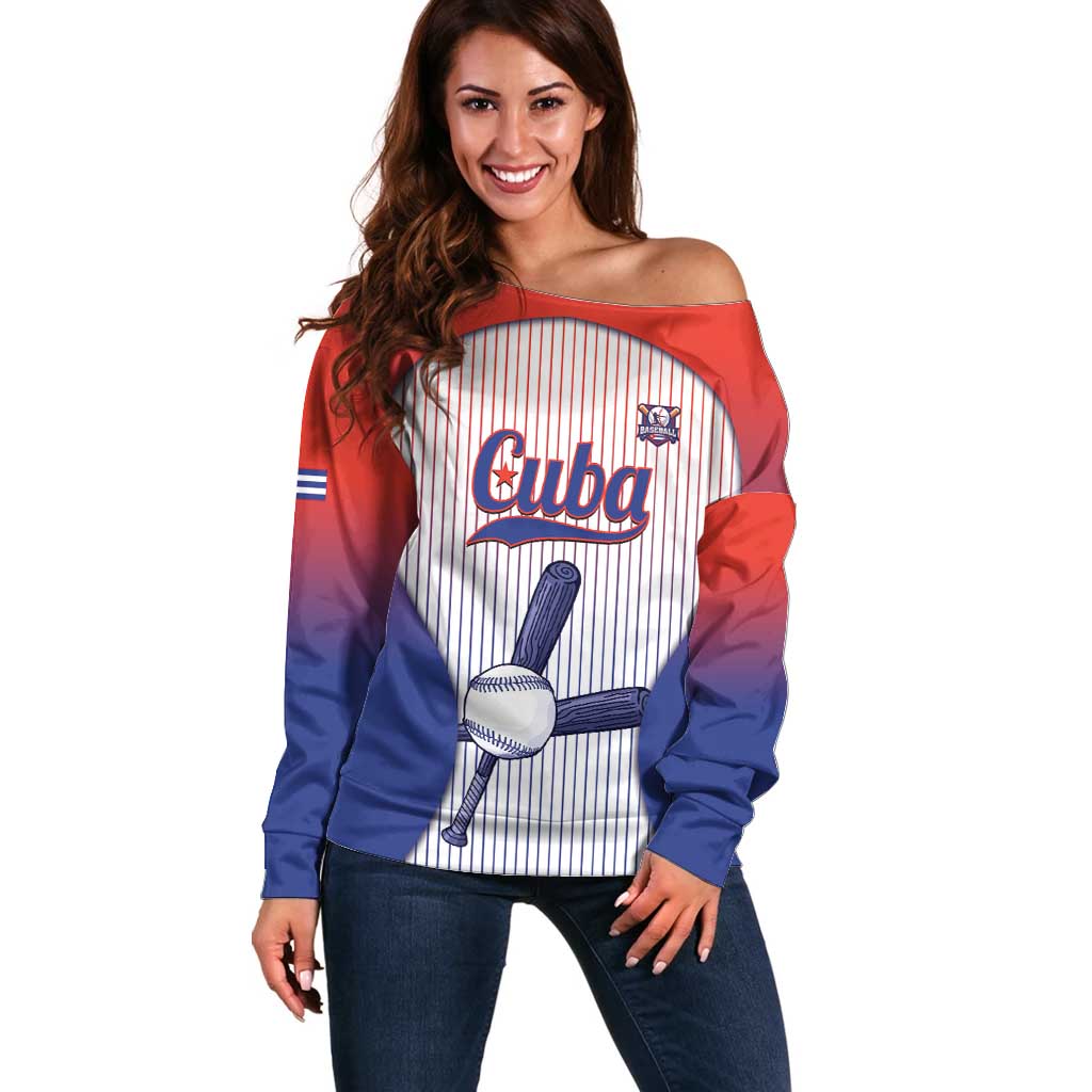Cuba Baseball Custom Off Shoulder Sweater 2026 Go Champions White Version - Wonder Print Shop