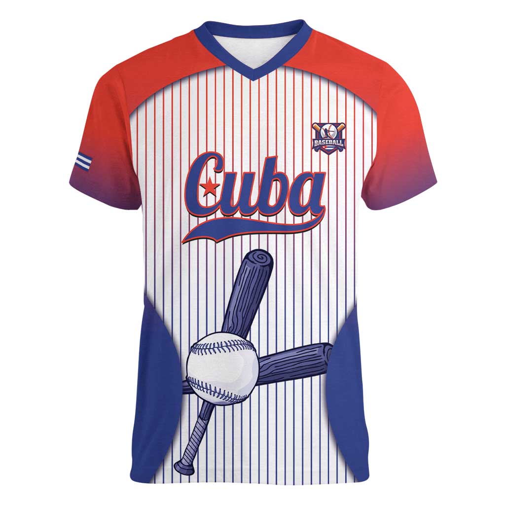Cuba Baseball Custom Women V-Neck T-Shirt 2026 Go Champions White Version - Wonder Print Shop