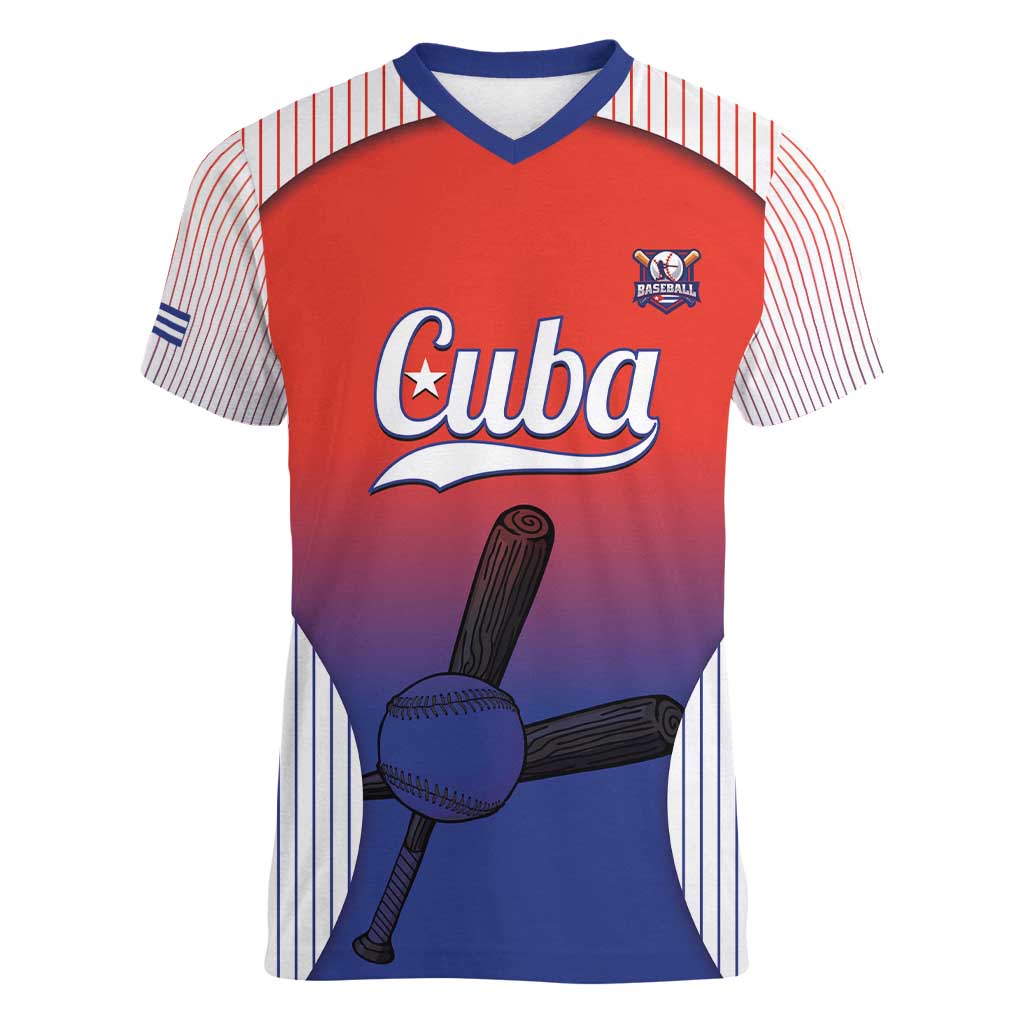 Cuba Baseball Custom Women V-Neck T-Shirt 2026 Go Champions Red Version - Wonder Print Shop
