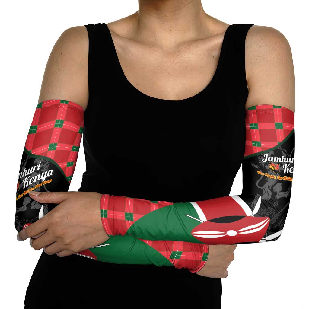Kenya Jamhuri Day Arm Sleeves One People One Nation Massai Shuka Pattern - Wonder Print Shop