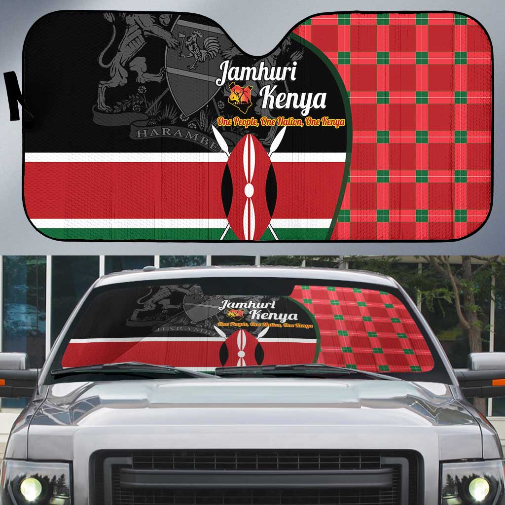 Kenya Jamhuri Day Auto Sun Shade One People One Nation Massai Shuka Pattern - Wonder Print Shop