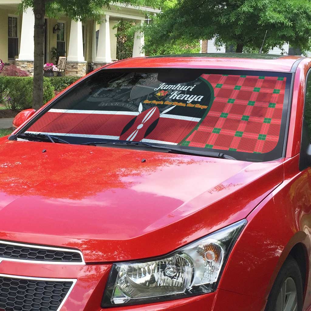 Kenya Jamhuri Day Auto Sun Shade One People One Nation Massai Shuka Pattern - Wonder Print Shop