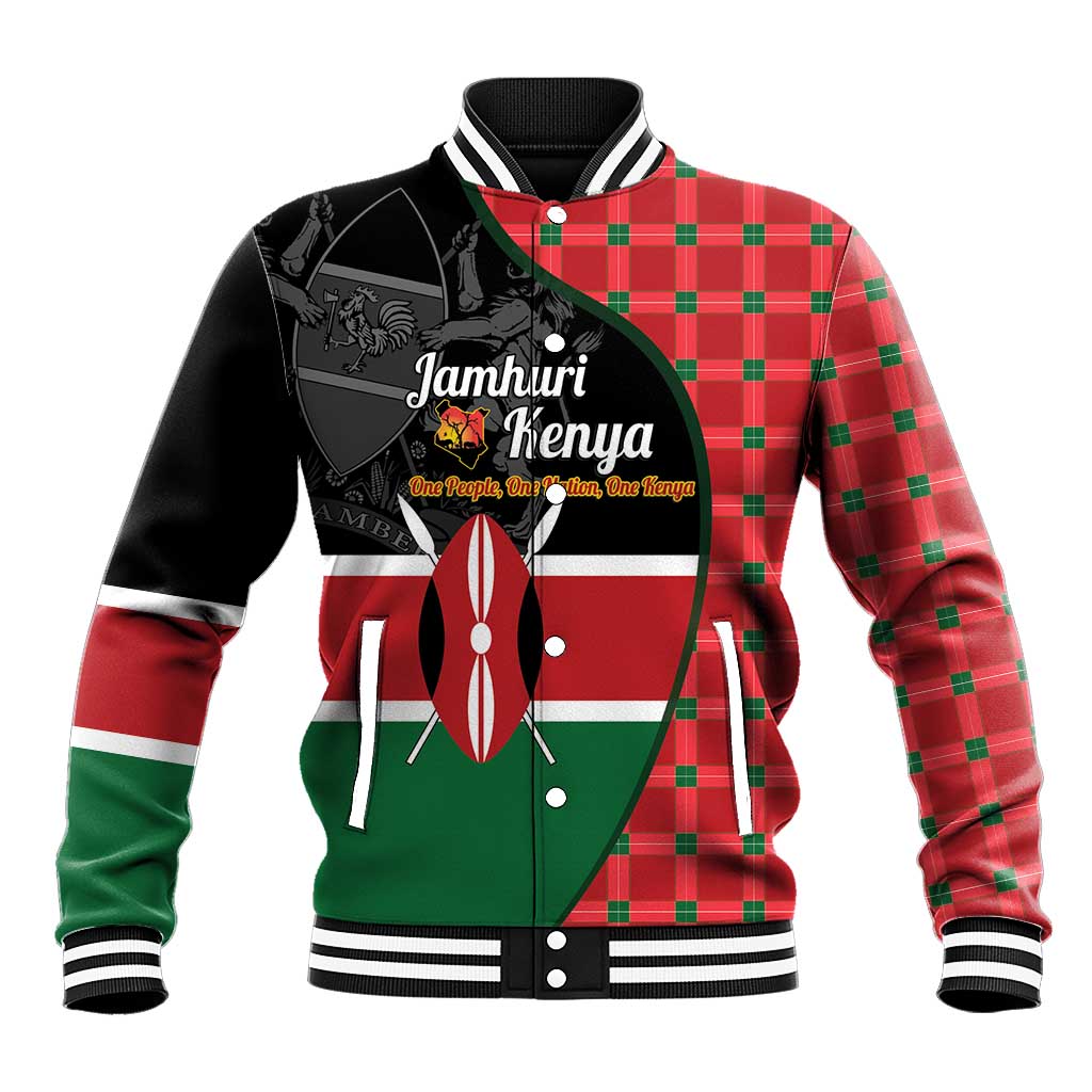 Kenya Jamhuri Day Baseball Jacket One People One Nation Massai Shuka Pattern - Wonder Print Shop