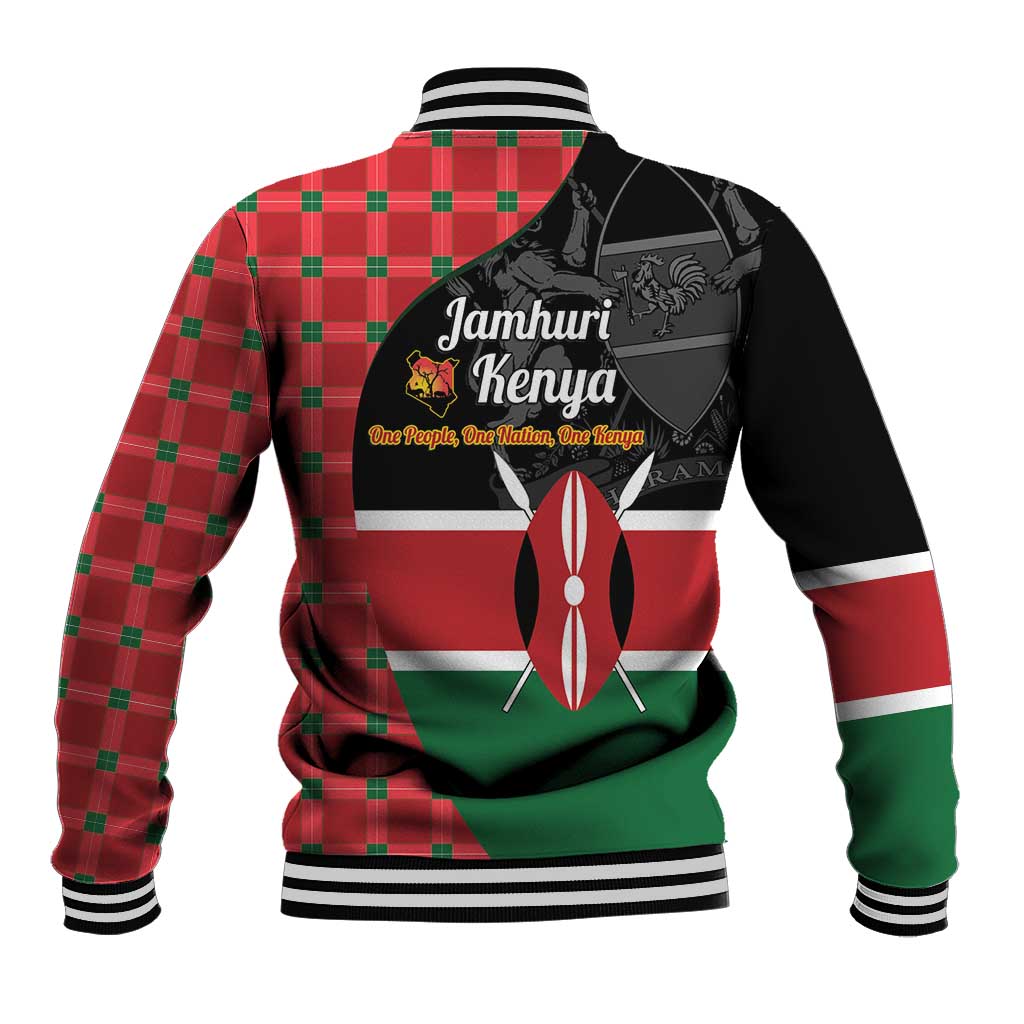 Kenya Jamhuri Day Baseball Jacket One People One Nation Massai Shuka Pattern - Wonder Print Shop