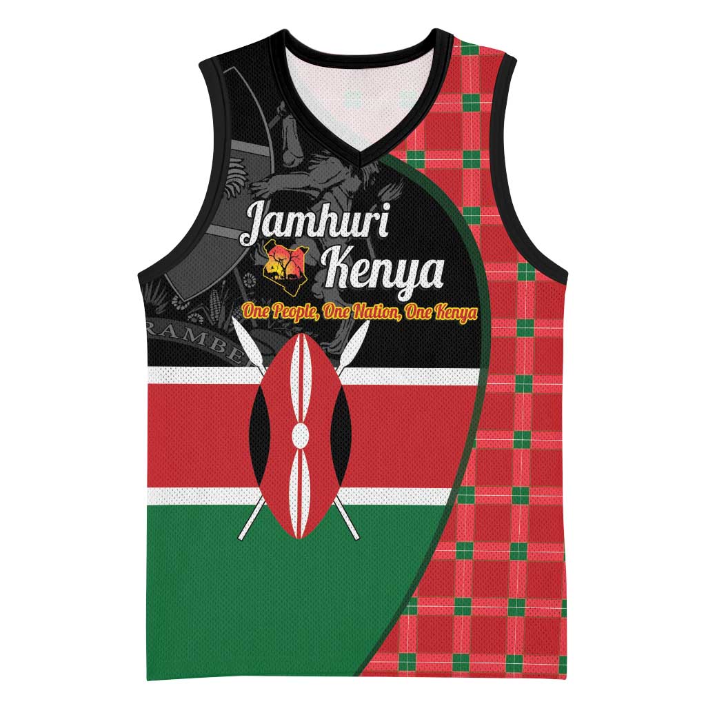 Kenya Jamhuri Day Basketball Jersey One People One Nation Massai Shuka Pattern - Wonder Print Shop