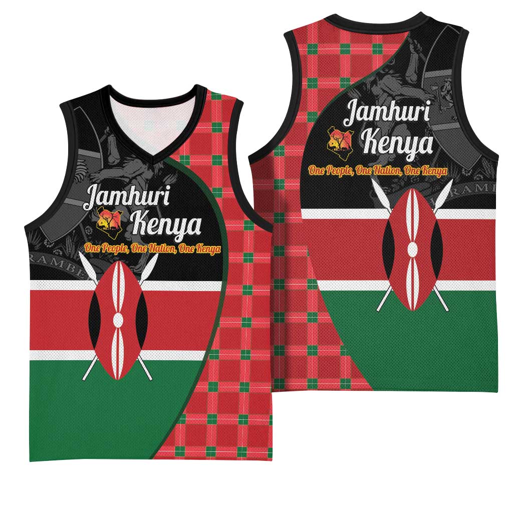 Kenya Jamhuri Day Basketball Jersey One People One Nation Massai Shuka Pattern - Wonder Print Shop