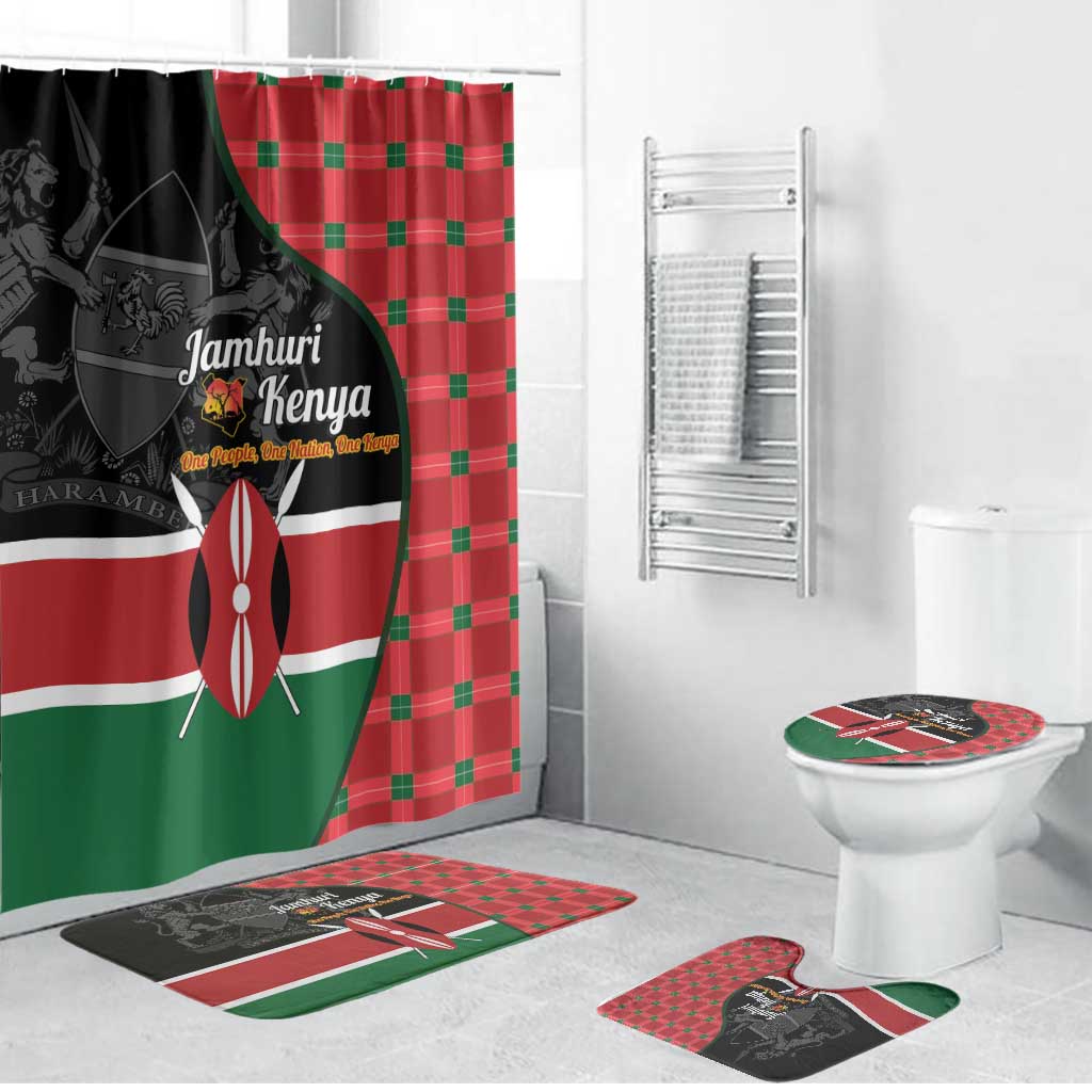 Kenya Jamhuri Day Bathroom Set One People One Nation Massai Shuka Pattern - Wonder Print Shop