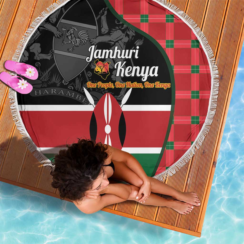 Kenya Jamhuri Day Beach Blanket One People One Nation Massai Shuka Pattern - Wonder Print Shop