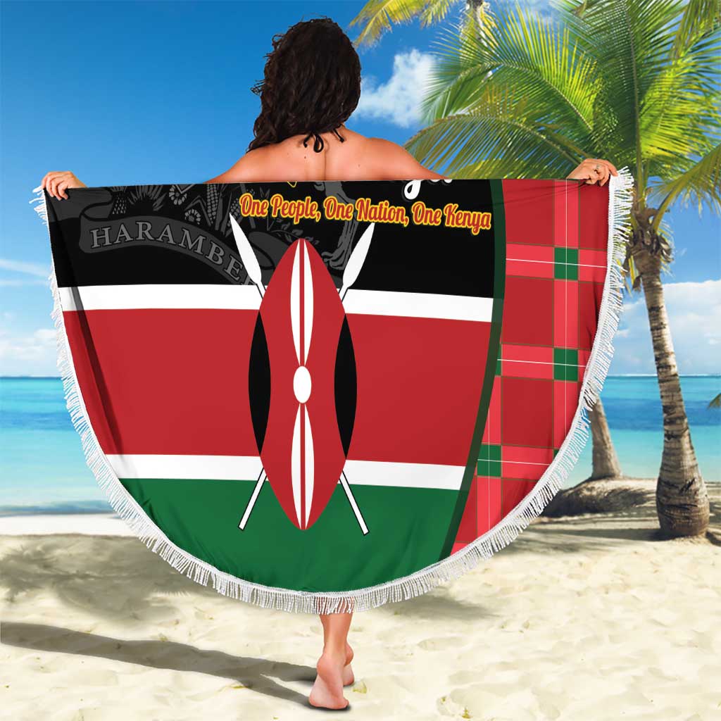 Kenya Jamhuri Day Beach Blanket One People One Nation Massai Shuka Pattern - Wonder Print Shop