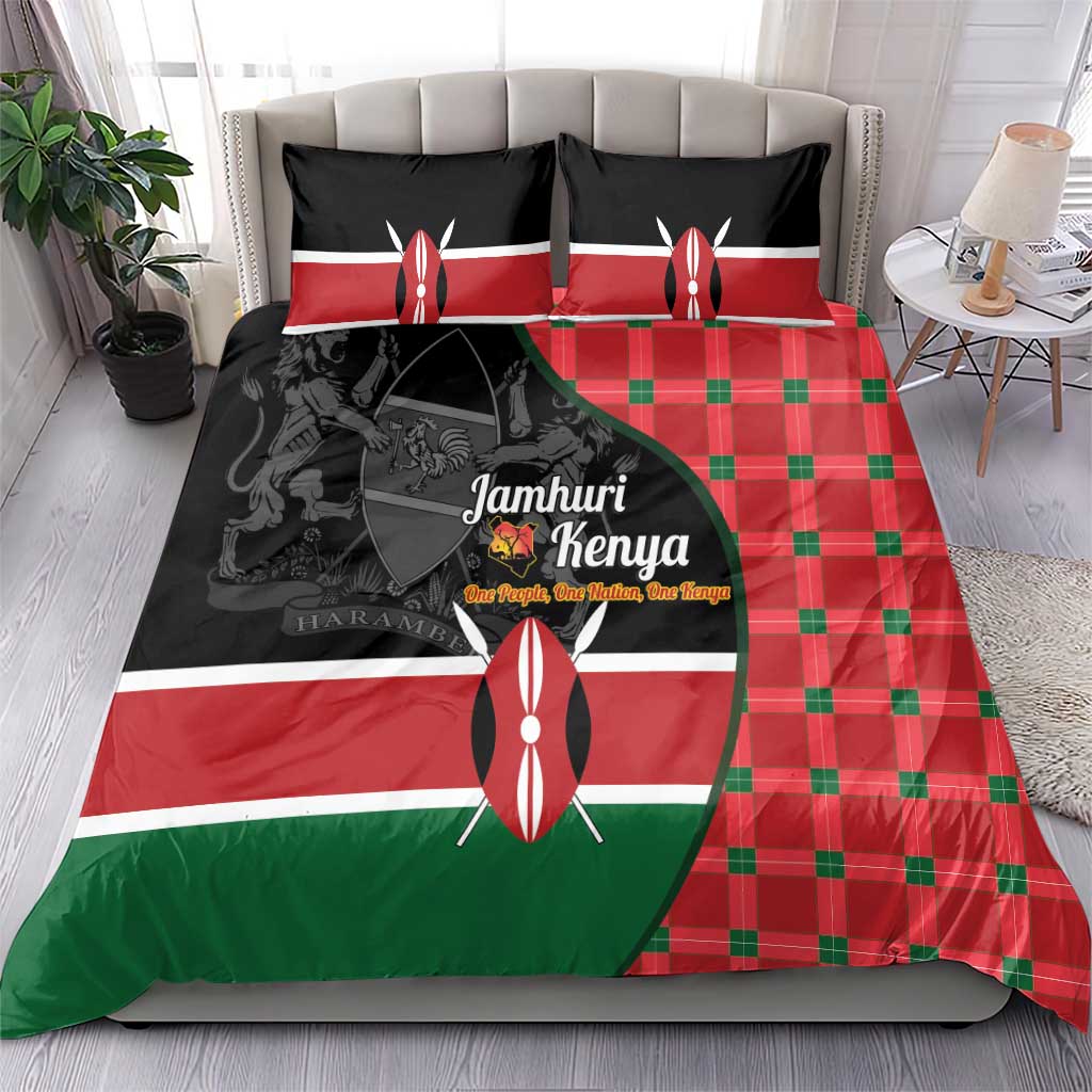 Kenya Jamhuri Day Bedding Set One People One Nation Massai Shuka Pattern - Wonder Print Shop