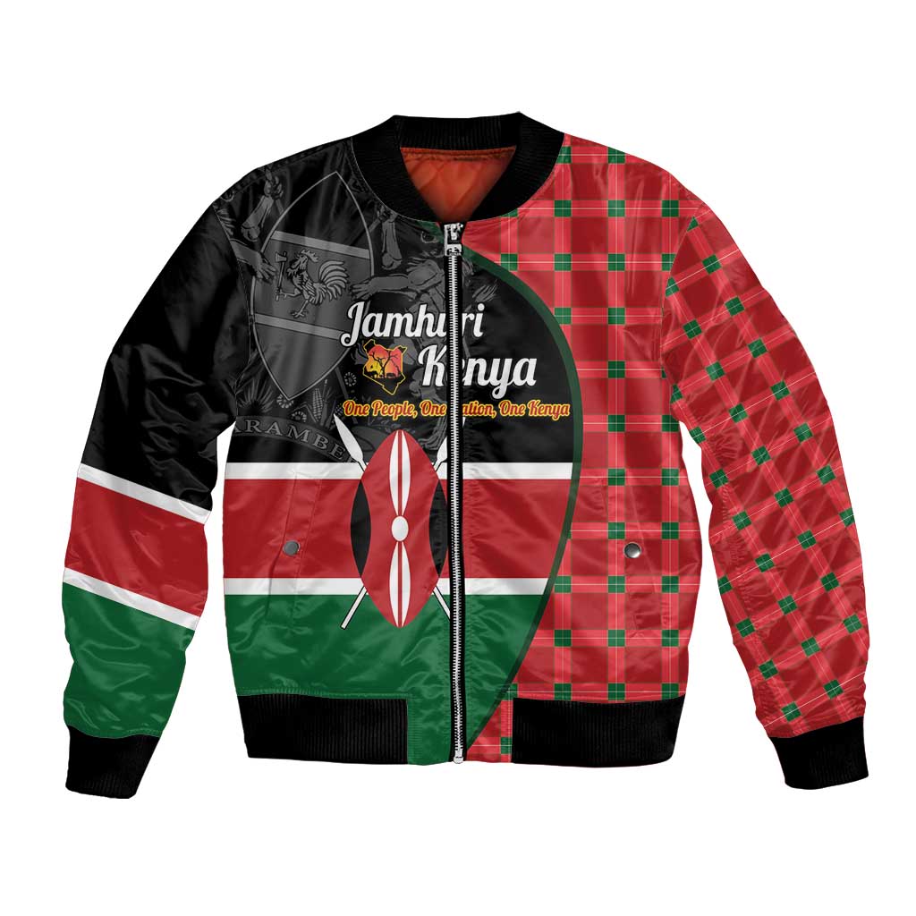 Kenya Jamhuri Day Bomber Jacket One People One Nation Massai Shuka Pattern - Wonder Print Shop