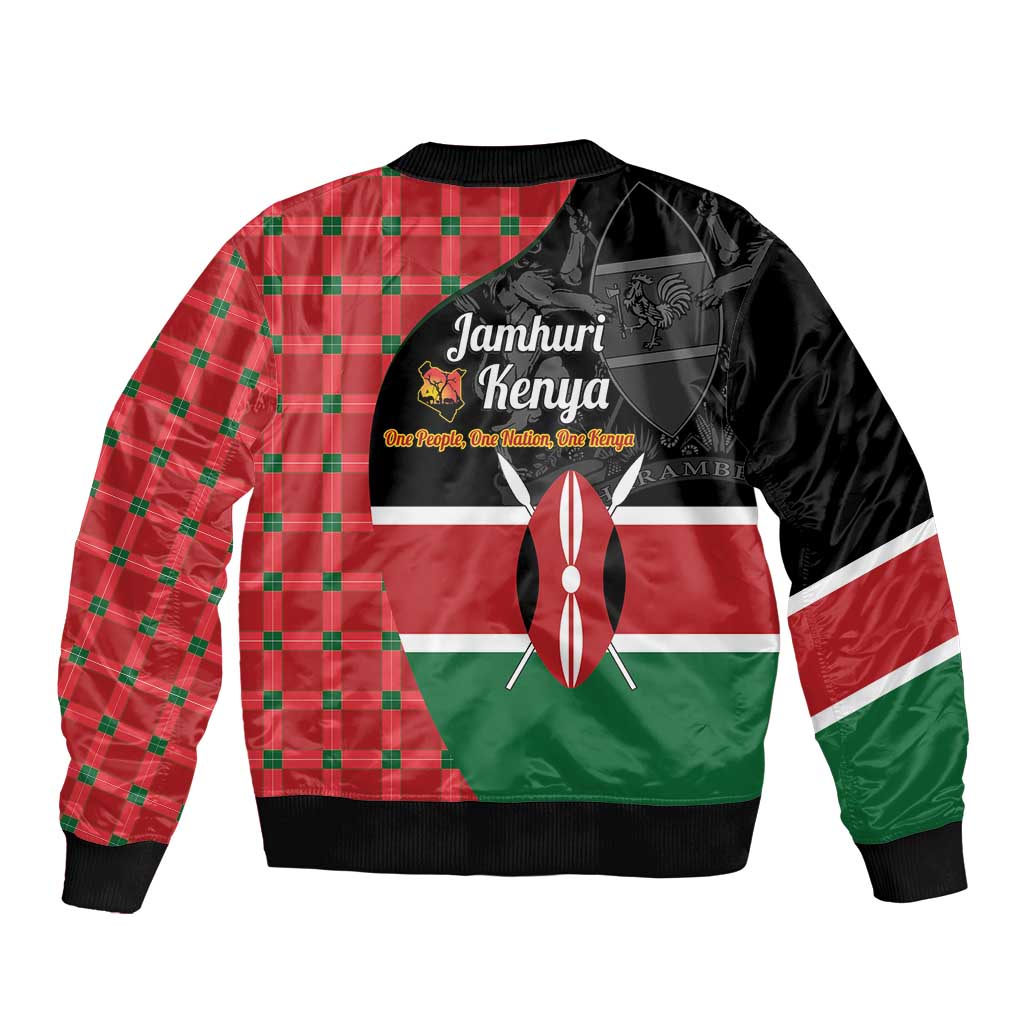 Kenya Jamhuri Day Bomber Jacket One People One Nation Massai Shuka Pattern - Wonder Print Shop