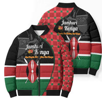 Kenya Jamhuri Day Bomber Puffer Jacket One People One Nation Massai Shuka Pattern - Wonder Print Shop