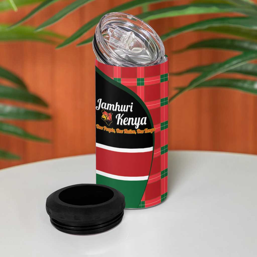 Kenya Jamhuri Day 4 in 1 Can Cooler Tumbler One People One Nation Massai Shuka Pattern - Wonder Print Shop