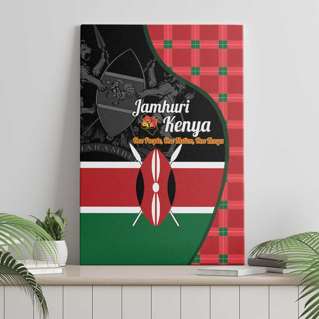 Kenya Jamhuri Day Canvas Wall Art One People One Nation Massai Shuka Pattern - Wonder Print Shop