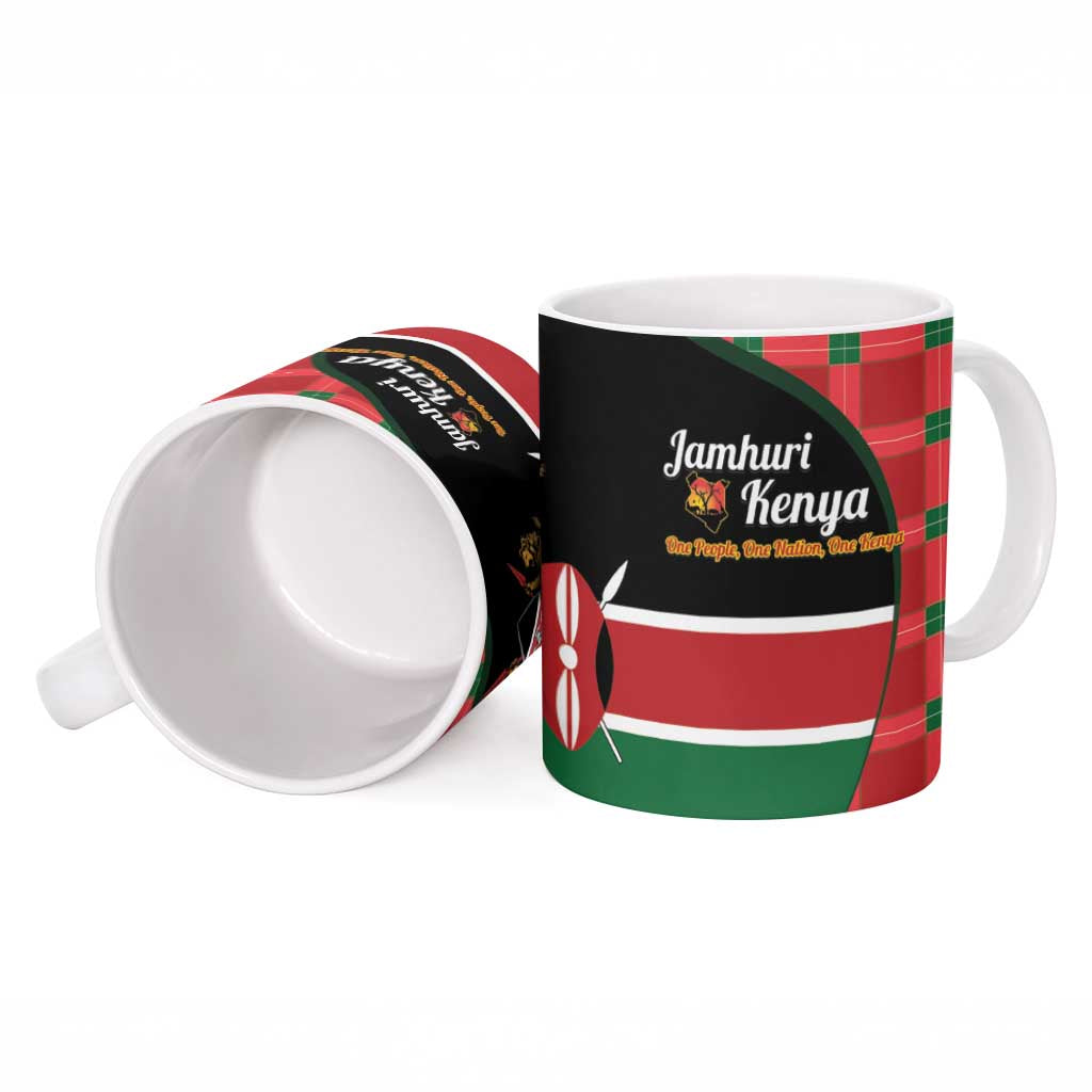 Kenya Jamhuri Day Ceramic Mug One People One Nation Massai Shuka Pattern - Wonder Print Shop