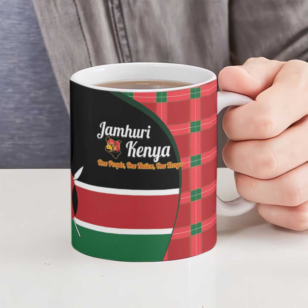 Kenya Jamhuri Day Ceramic Mug One People One Nation Massai Shuka Pattern - Wonder Print Shop