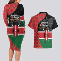 Kenya Jamhuri Day Couples Matching Long Sleeve Bodycon Dress and Hawaiian Shirt One People One Nation Massai Shuka Pattern - Wonder Print Shop