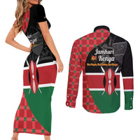 Kenya Jamhuri Day Couples Matching Short Sleeve Bodycon Dress and Long Sleeve Button Shirt One People One Nation Massai Shuka Pattern - Wonder Print Shop