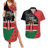 Kenya Jamhuri Day Couples Matching Summer Maxi Dress and Hawaiian Shirt One People One Nation Massai Shuka Pattern - Wonder Print Shop