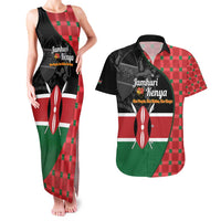 Kenya Jamhuri Day Couples Matching Tank Maxi Dress and Hawaiian Shirt One People One Nation Massai Shuka Pattern - Wonder Print Shop