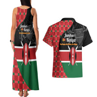 Kenya Jamhuri Day Couples Matching Tank Maxi Dress and Hawaiian Shirt One People One Nation Massai Shuka Pattern - Wonder Print Shop