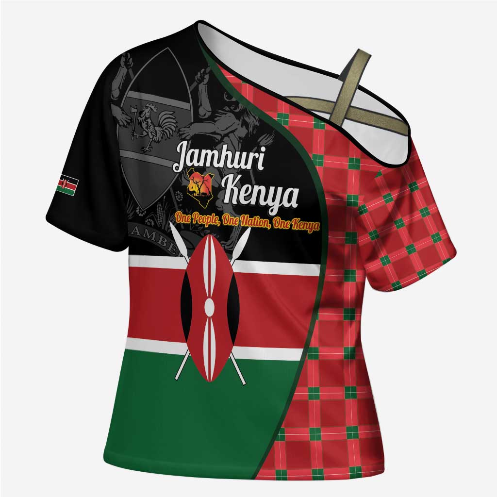 Kenya Jamhuri Day Cross Shoulder Shirt One People One Nation Massai Shuka Pattern - Wonder Print Shop