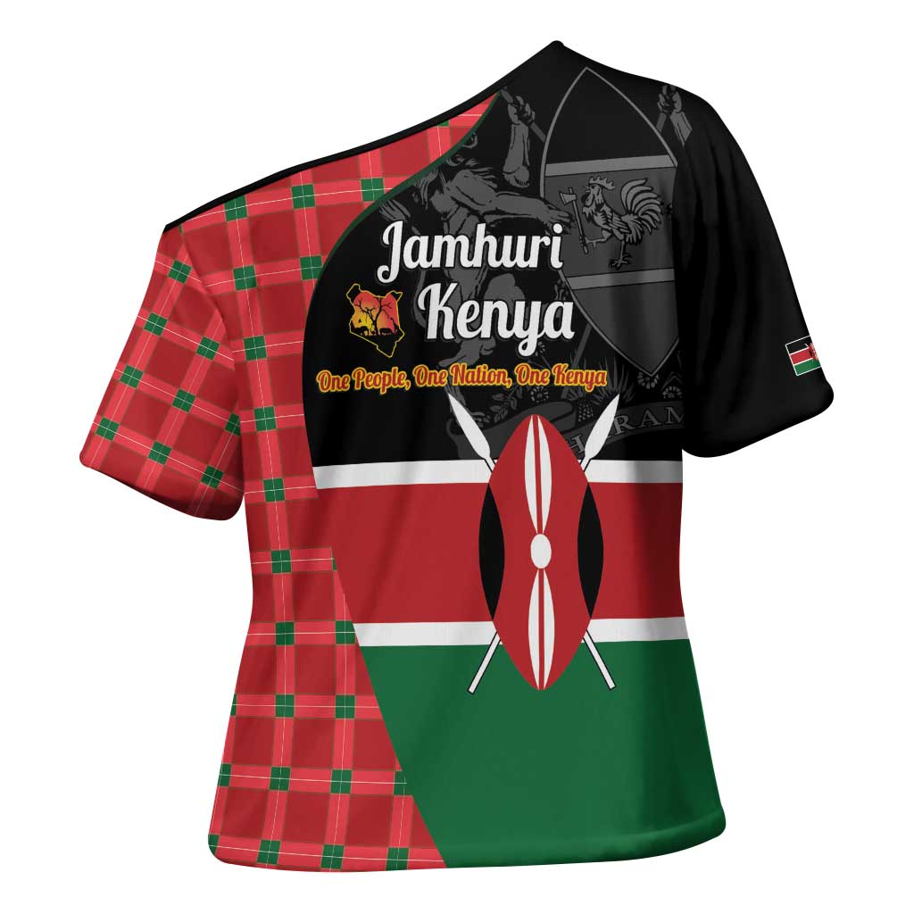 Kenya Jamhuri Day Cross Shoulder Shirt One People One Nation Massai Shuka Pattern - Wonder Print Shop