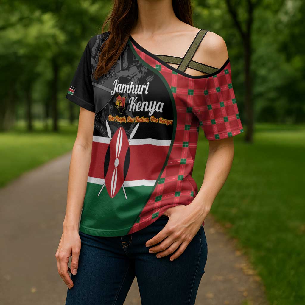 Kenya Jamhuri Day Cross Shoulder Shirt One People One Nation Massai Shuka Pattern - Wonder Print Shop