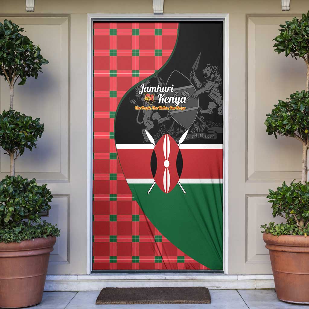 Kenya Jamhuri Day Door Cover One People One Nation Massai Shuka Pattern - Wonder Print Shop