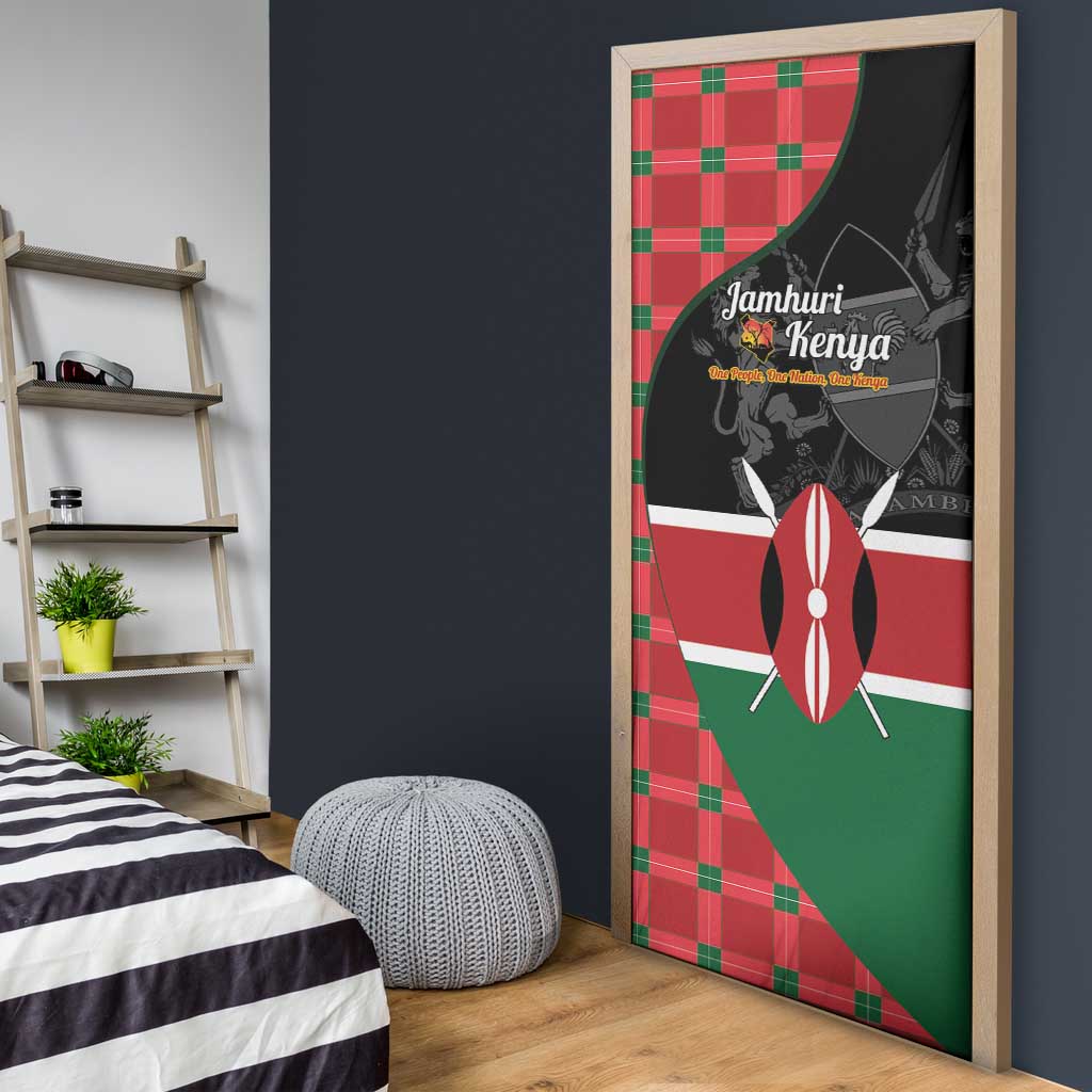 Kenya Jamhuri Day Door Cover One People One Nation Massai Shuka Pattern - Wonder Print Shop