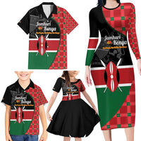 Kenya Jamhuri Day Family Matching Long Sleeve Bodycon Dress and Hawaiian Shirt One People One Nation Massai Shuka Pattern - Wonder Print Shop