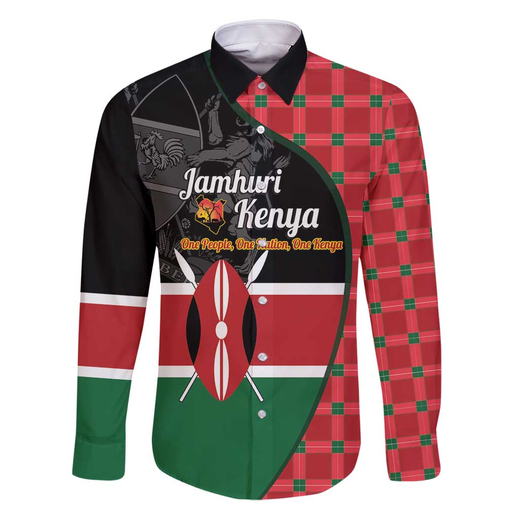 Kenya Jamhuri Day Family Matching Long Sleeve Bodycon Dress and Hawaiian Shirt One People One Nation Massai Shuka Pattern - Wonder Print Shop
