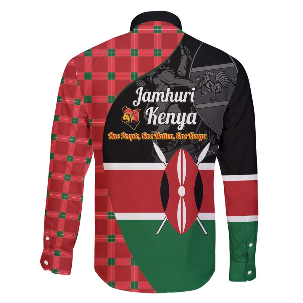 Kenya Jamhuri Day Family Matching Long Sleeve Bodycon Dress and Hawaiian Shirt One People One Nation Massai Shuka Pattern - Wonder Print Shop